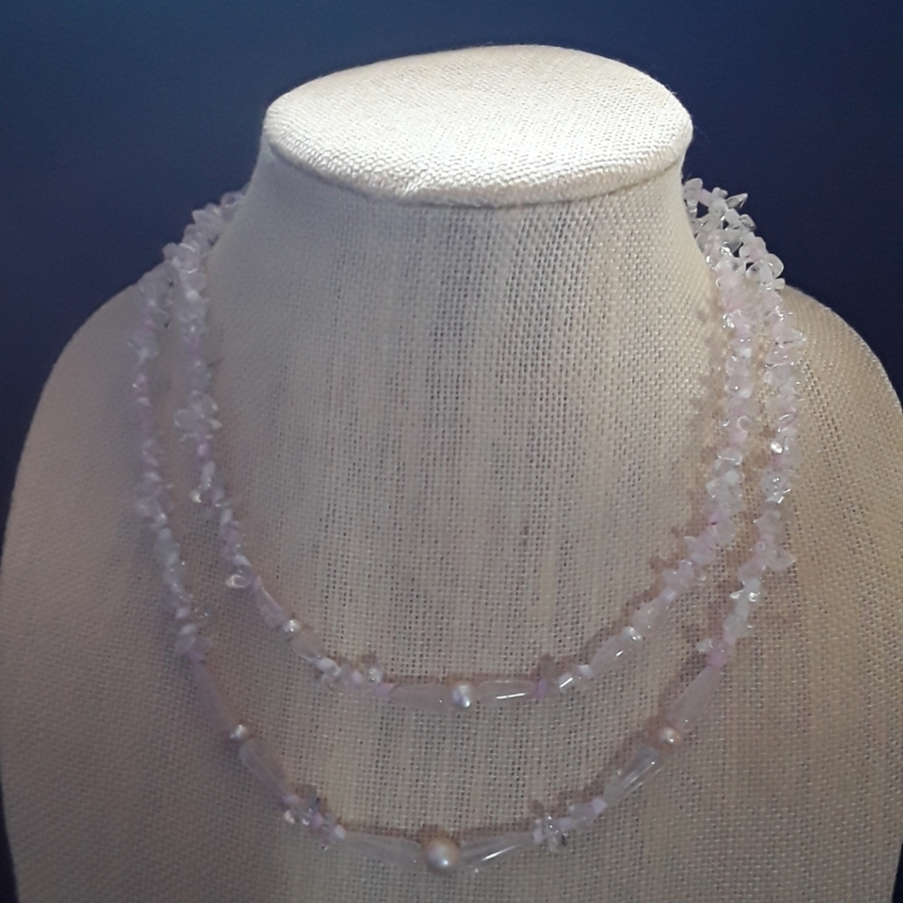 Rose Quartz & Pearl Necklace & Earings
